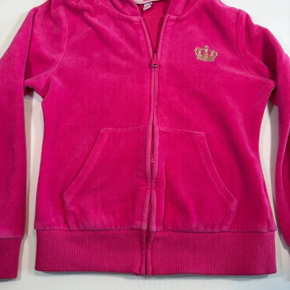Girls JUICY COUTURE Velour Shocking Pink Full Zip Hoodie Sweatshirt 5T